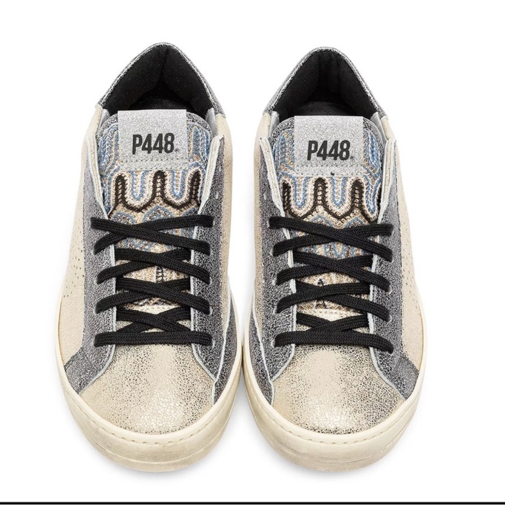 P448 women’s metallic Silver and Black Sneakers